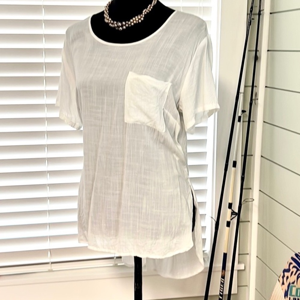 Bella Dahl,Soft Semi-Sheer Rayon Top, Pocketed, Elegant,Timeless, Large